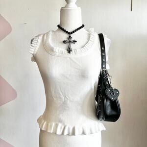White Ruffle Tank Top, Coquette, Romantic, Cottagecore, Soft Goth, Vintage,Small